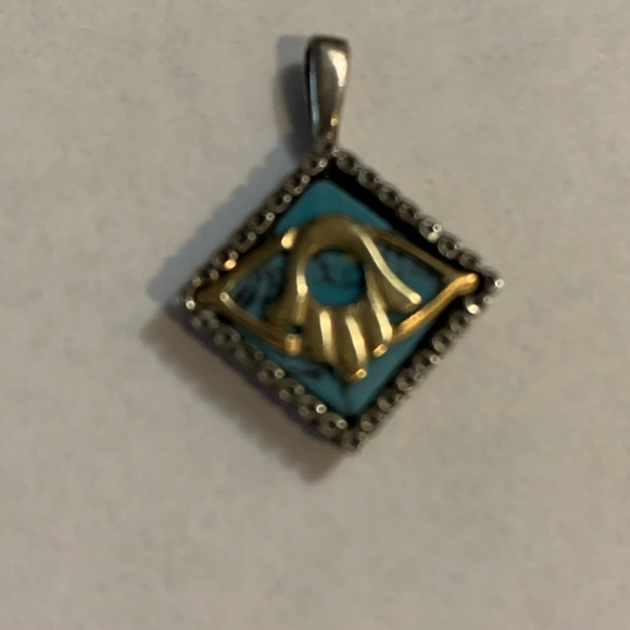 925 Sterling Silver and Turquoise  Hamsa Pendant - Picture 2 of 5